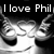 Black-and-white image with text "I love Phil" at top, heart-shaped hands below, and "With all my Heart!" in bottom