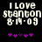 Pixelated text reads 'I LOVE STANTON 8-M-09' above purple heart symbols on a black background, with two variations of the hearts displayed.