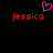 Pixelated red text 'jessica' appears twice on a black background with a pink heart symbol above the left instance.