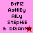 Pixelated text list with four color backgrounds and two star symbols, one red on pink background, one white on red background.