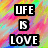 six displays the phrase "LIFE IS" above a single word, each with distinct text: LOVE, FUN, GREAT, AMAZING, COOL, YOUNG against a colorful striped background