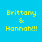 Pixelated text 'Brittany & Hannah!!!' on blue background with green rectangular overlays in various positions.