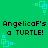 Green background with repeated black text 'AngelicaF's a TURTLE!' and cyan square patterns.