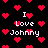 Black background with red pixelated hearts and white text reading "I Love Johnny" in multiple positions.