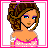 Pixel art contact sheet showing three frames of an animated icon featuring a cartoon woman with brown hair and blue eyes in a pink dress, alongside text elements on pink backgrounds.