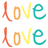 A static image displays the word 'love' repeated four times in a , each instance rendered with distinct color variations of red-orange-yellow-cyan