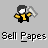 Pixelated character icon with black hair, yellow shirt, and black jacket holding a white object against gray background, with 'Sell Papes' text below.