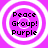 Four identical circular icons with white concentric rings on a solid purple background, each containing black text reading Peace Group! Purple.