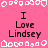 Pixelated pink background with repeated text "I Love Lindsey" and white heart-shaped border elements in two