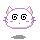 Pixelated white cat head with pink cheeks and purple outline, showing four distinct eye expressions across observations.