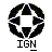 A circular black and white pixelated icon with four arrow-like shapes pointing inward toward a central square, below which is the text "IGN" in blocky white letters on a gray background.