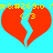 Two red broken heart icons on a cyan background with yellow text above each heart showing "1/3" and a repeating yellow pattern at the top edge.