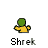 Animated contact sheet of a green cartoon character in yellow shirt with four distinct poses across 10 frames, labeled "Shrek" below each frame.