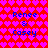 Red background with repeating pink heart pattern; blue text "Renee & Casey" appears in four identical quadrants.