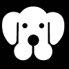 A 4x3 contact sheet of a white cartoon dog icon with red tongue animation across 12 frames on black background.