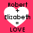 Four identical heart-shaped icons with 'Robert + Elizabeth = LOVE' text on a pink background, each showing slight pixelation differences across observations.