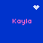 Blue background with four pink 'Kayla' text blocks and three white pixelated symbols: a heart, a starburst, and a circular dot pattern.
