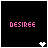 Pixelated pink text 'DESIREE' on black background with heart symbol at bottom right, bordered by white and pink frames.