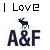 Pixelated static icon showing text "I LOVE" above a small animal figure and the letters "A&F" below it on a white background.