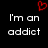 Black background with white pixelated text and red heart symbols arranged in a pattern