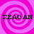 Four identical display the text "REAGAN" over pink spiral backgrounds with a pixelated appearance