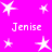 Bright pink background with white star shapes and repeated text "Jenise" in pixelated font.