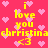 Pixelated pink background with scattered light pink hearts, yellow text repeating 'i love you chrristina <3' in multiple