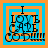 Four identical square display a layered text design with orange and blue borders, black letters spelling "I LOVE CAFE COD" over pixelated circles