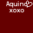 Two side-by-side pixelated text displays on a dark red background, each showing 'Aquino xoxo' with the left version featuring a heart symbol replacing the 'o' in 'Aquino'.
