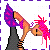 Pixelated character with pink hair and purple outfit bending over a gray structure, purple text 'wanna peak?' on white background with purple border.