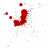 Red pixelated shape resembling a stylized letter J with scattered red and pink pixel clusters on white background.