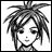 Pixelated black-and-white anime-style character with dreadlocks, side profile, closed eyes, and a neutral expression on a white background.
