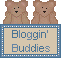Pixelated brown teddy bears sit behind a blue-bordered sign reading 'Bloggin' Buddies' in two identical frames.
