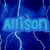 Pixelated blue background with light blue text reading 'Allison' on a rectangular banner, surrounded by abstract white line patterns.