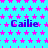 Blue background with pink star pattern and repeated blue text 'Cailie' in pixelated font.