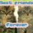 Static pixel art image with blue text reading 'Best Friends' at top and 'Forever' on a white banner below, featuring two side-by-side figures in muted earth tones.