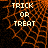 Pixelated 'TRICK OR TREAT' text over orange web-like background with black spaces, displayed in a
