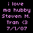 Pixelated text on black background with purple highlights showing 'i love ma hubby Steven M. Tran <3 7/1/07' in four variations where different lines are highlighted.