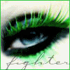 Four- of stylized eye and face imagery with text elements, featuring green eyelashes, blue eyes, black-and-white facial details, and neon-green text