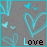 four showing cyan heart outlines and butterflies on gray background with 'Love' text, each 's text color shifts between black and cyan