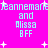 Pixelated text on bright pink background with white starbursts, repeating 'jeannemarie and Alissa BFF' in cyan block letters.