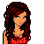 Pixel art contact sheet showing a female character in red dress with long brown hair and blue eyes, alongside text asking "Take me to prom?" across multiple frames.