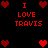 Red pixelated text and heart symbols on a black background, with repeated 'I LOVE TRAVIS' phrases arranged in two