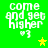 Green background with white pixelated text 'come and get higher' and '3' below, featuring a yellow star that changes to green in one frame.