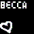 Pixelated text 'BECCA' in white block letters with multicolored internal pixels above a pixelated heart outline on black background.