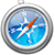 Circular icon with metallic silver border containing blue gradient background and orange-and-white compass needle pointing northeast.