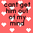 Red background with white pixelated hearts and black text reading "cant get him out of my mind" in four repeated sections.