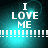 Four display 'I LOVE ME' text with white exclamation marks below, on a teal gradient background