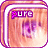 Four identical square icons with rounded corners display a pinkish-brown background and purple text reading "pure" at the top left.