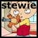 A pixelated cartoon character holding a teddy bear and gun with overlaid text reading 'stewie' on the left frame and red text 'I'LL KILL YOU' on the right frame of an animated contact sheet.